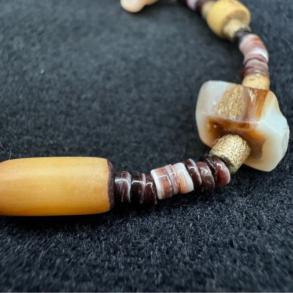 Natural Stone Heishi Beads Beaded Bracelet Earth Tones Artisan Bohemian